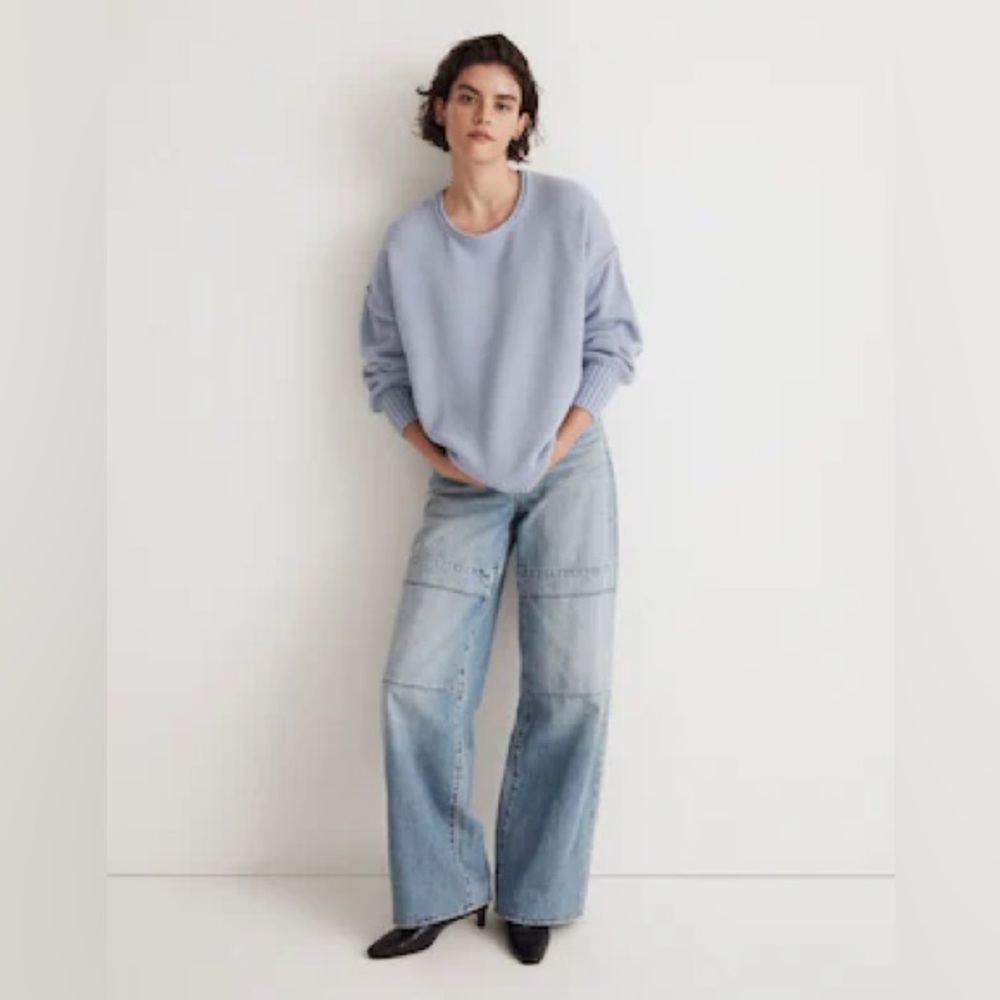 Madewell Conway Pullover Sweater Boxy Cotton Craft Blue Light Blue Sz XS